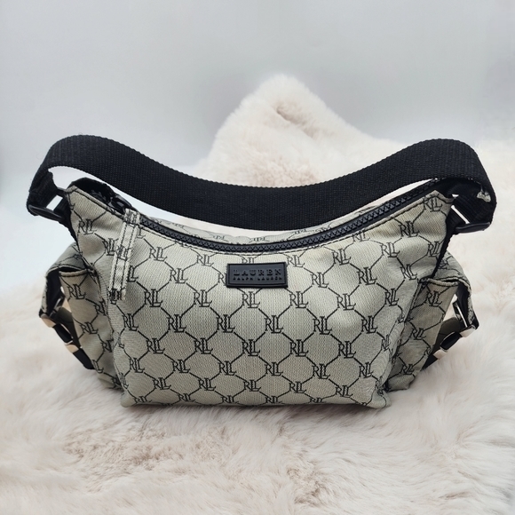 Lauren Ralph Lauren 90a y2k monogram shoulder bag with silver‎ buckles on sides - Picture 2 of 13